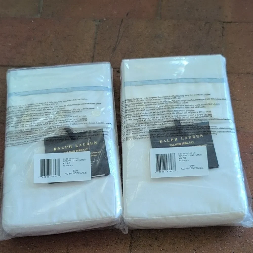 Lot Of 4 NWT Ralph Lauren King Pillow Cases Organic Cotton Palmer White Sky Blue